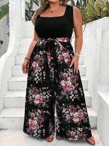 SHEIN CURVE+ Combinaison bohème décontractée d'été grande taille de style minimaliste pour tous les jours
