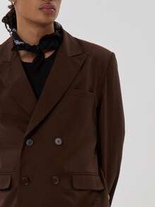 Musero Double Breasted Blazer Pocket Detailing - Coffee Brown - View 4