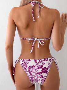 SHEIN Swim 女士简约时尚休闲露背花卉印花连体泳衣，适合日常穿着，适合夏季海滩度假 - 彩色 - 查看 2