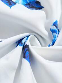 SHEIN Teens Girls Elegant Knit Printed Waist-Cinching A-Line Dress, Casual Daily Wear - Blue and White - View 6