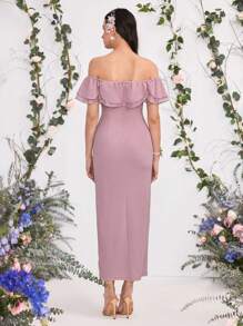 Coutiva 女士粉色蕾丝针织舞会礼服、奢华晚会长款婚礼宾客礼服、音乐节春夏、派对礼服、舞会礼服 - 粉色 - 查看 2