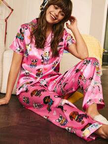 Cartoon Cute Puppy Pattern Women Pajama Set - Multicolor - View 7