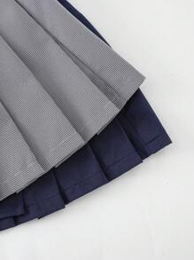 PrepCrw 小女孩夏季校服海军蓝/黑白条纹裙子套装 - 彩色 - 查看 4