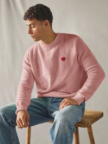 Manfinity VCAY 男士针织休闲宽松长袖毛衣，适合日常穿着，年轻风格，秋冬 - 藕粉色 - 查看 3