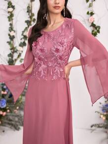 Coutiva Váy phù dâu chiffon mới, váy dạ hội trang trọng, váy dài tay ôm cho tiệc - Màu Hồng baby - Xem 4