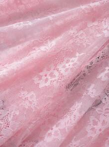 PetitDoll 2pcs Lovely Sexy Floral Lace Ruched Bowknot Babydoll Lingerie Set With G-String In Black And Pink Bowknot, Rave - Pink - View 7