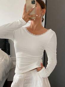 Livesso Women Back Hollow Out Fitted T-Shirt, Casual And Fashionable For Everyday Wear,Halter Top,Fall Clothes Long Sleeve Women Tops - White - View 2