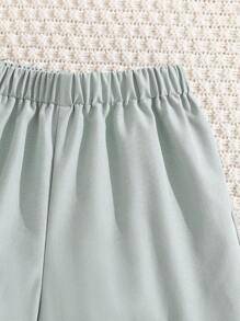 2pcs/Set Young Boys Casual School Style Short Sleeve Shirt And Elastic Waist Solid Color Shorts Outfit, Suitable For Spring, Summer And Autumn