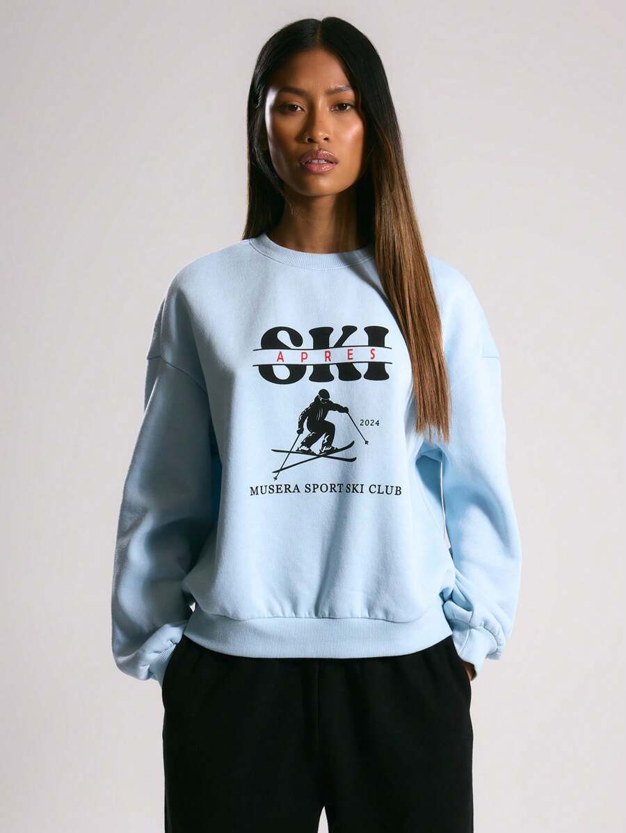 Musera Sport 圆领滑雪图案卫衣，适合板式网球、网球、匹克球等运动，休闲复活节风格 - 淺藍色 - 查看 1