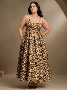 Anewsta Plus Size Women's European & American Style Sexy Spaghetti Strap Leopard Print Backless Dress, Summer Outfits For Women - Multicolor - View 5