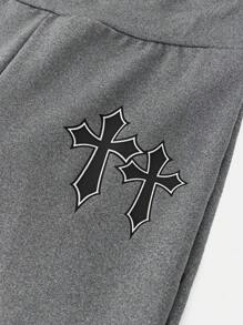 SHEIN Leap Crew 青少年女孩休闲街头风格纯色圆领长袖针织套装 - 淺灰色 - 查看 3