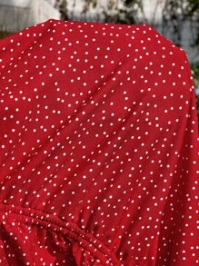 SHEIN Maternity Floral Print Vacation Sundress, Women's V-Neck Back Cross Straps Hollow Waist Dress, Red - Red - View 6