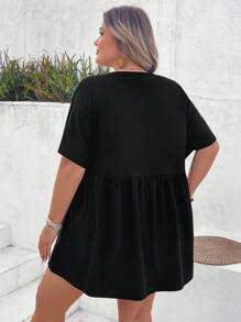SHEIN CURVE+ Plus Size Front-Button Double Pockets Short Sleeve Summer Casual T-Shirt - Black - View 2