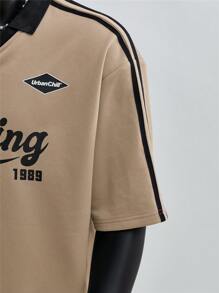 SWAVVY 大码男士针织时尚休闲宽松短袖 Polo 衫 - 棕色 - 查看 4