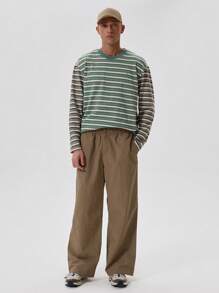 Musero Men Baggy Fit Shell Nylon Style Trousers Pants Elasticated Waistband SPRING SUMMER - Grey - View 1