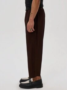 Musero Plisse Cropped Trouser Elasticated Waist - Rust Brown - View 4