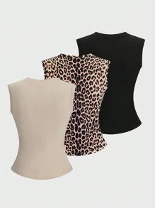 Chiquease 女士休闲百搭简约圆领背心