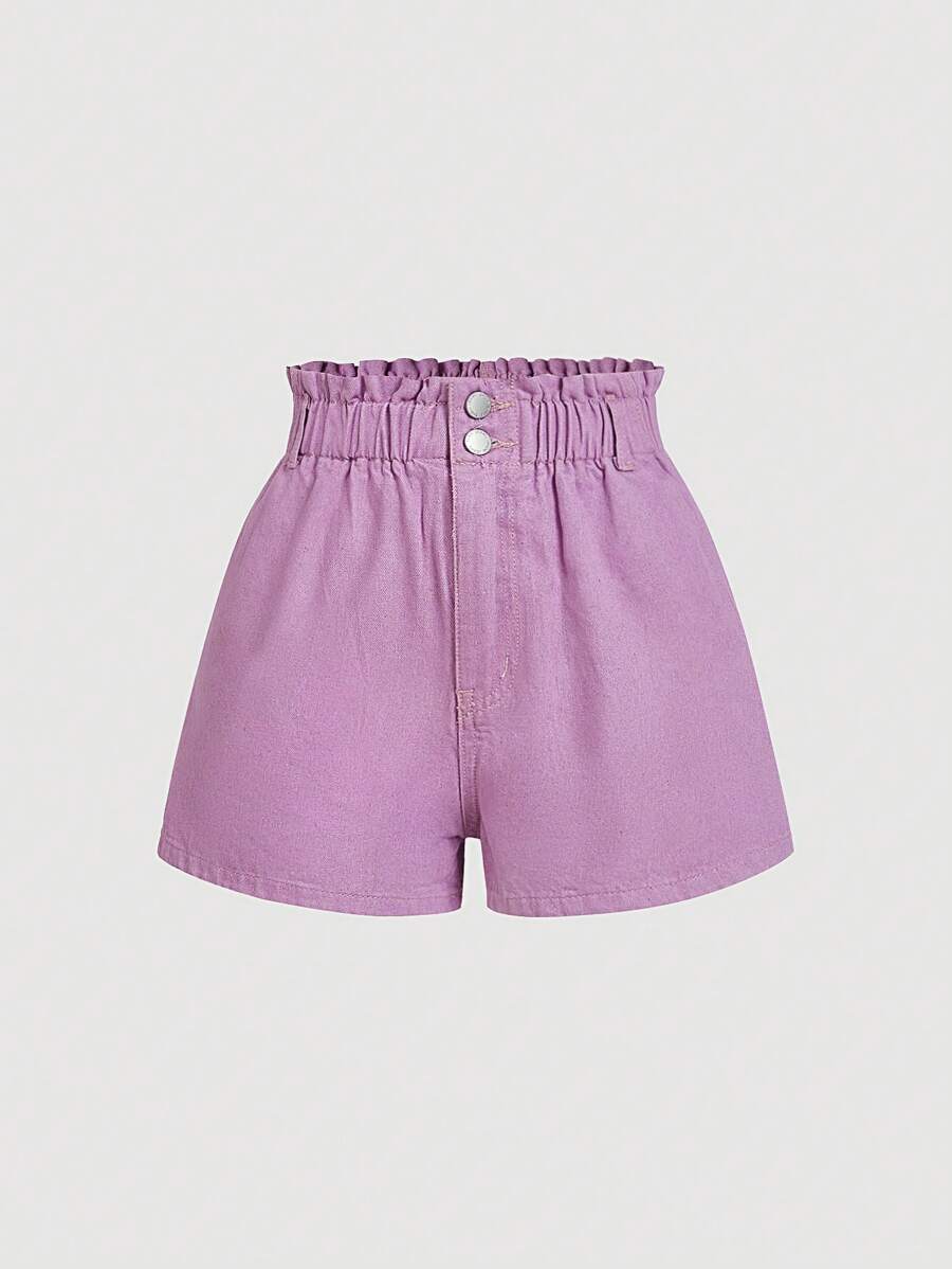 SHEIN MOD Women's Fitted Denim Shorts, Purple - Purple - View 1