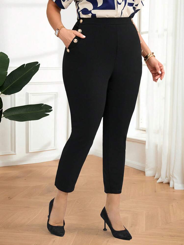 Plus Size Casual Plain High Waist Slim Pants,Spring/Summer/Vacation