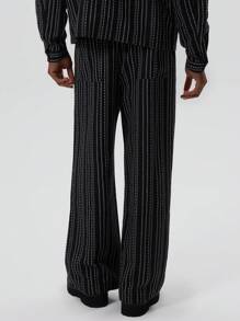 Musero Pantalones anchos para hombre con detalle de cinturón y rayas