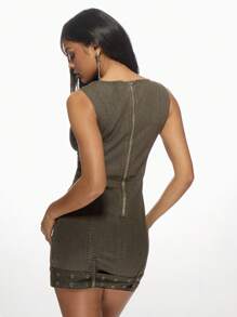 MISSGUIDED Belted Bodycon Denim Mini Dress Sleeveless Military Style Urban Fashion Casual Party Club Wear Form Fitting Stretch Spring Summer Fashion - Brown - View 2