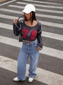 SHEIN Unity Vintage Hollow Netted Stylish Crop Knit Cover Up Sweater, Spring/Summer Knit Pullover Fall Winter - Royal Blue - View 4