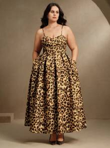 Anewsta Plus Size Women's European & American Style Sexy Spaghetti Strap Leopard Print Backless Dress, Summer Outfits For Women - Multicolor - View 6