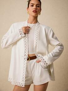 Poéselle 女士纯色褶裥口袋宽松休闲短裤常规西装短裤白色带口袋短裤女装商务休闲女装职业女装春季女装白色女式短裤亚麻短裤春季女装办公室着装夏季短裤夏季下装女式短裤西部风格女装节日波西米亚嬉皮复古波西米亚风