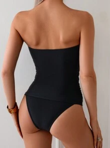 Swim Lushoire Women's Simple Fashion Casual Sleeveless Tankini Set, For Summer Beach Vacation