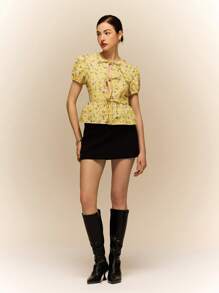 Poéselle Women's Front Tie Short Sleeve All-Over Floral Print Casual Shirt, Daily Wear,Romantic Tops,Going Out Tops Women,Summer Outfits For Women,Cute Summer Tops