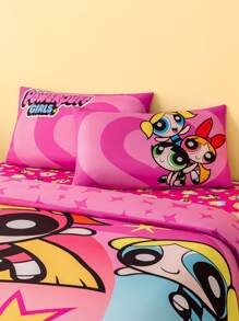 THE POWERPUFF GIRLS X SHEIN 3er Set süßer beidseitig bedruckter Bettwäsche-Set mit Herz-Cartoon-Motiv