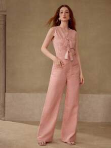 MOTF PREMIUM 100% LINEN WIDE LEG PANTS WITH BRAID POCKET - Dusty Pink - View 5