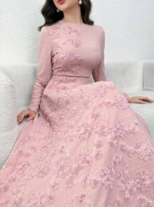 Modelyn Embroidered Patchwork Waisted Women Dress - Pink - View 1