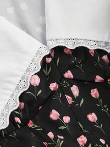 SHEIN MOD Women's Collared Gigot Sleeve Fishbone Pattern Ditsy Floral Dress,Black&White,Sundresses For Vacation,Sun Dress,Birthday Dress,Vacation Dress,Beach,Tropical Dress,Dress Party,Cute Dress,Dresses For Women Summer,Brunch,Summer Dresses,Casual Dresses,Summer Dresses Summer Clothes - Multicolor - View 3