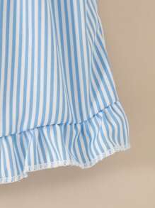 SHEIN Set de 2 piezas con top corto sin mangas holgado con estampado de moño y shorts con puños a rayas para niña, conjunto casual de verano - Multicolor - Ver 5