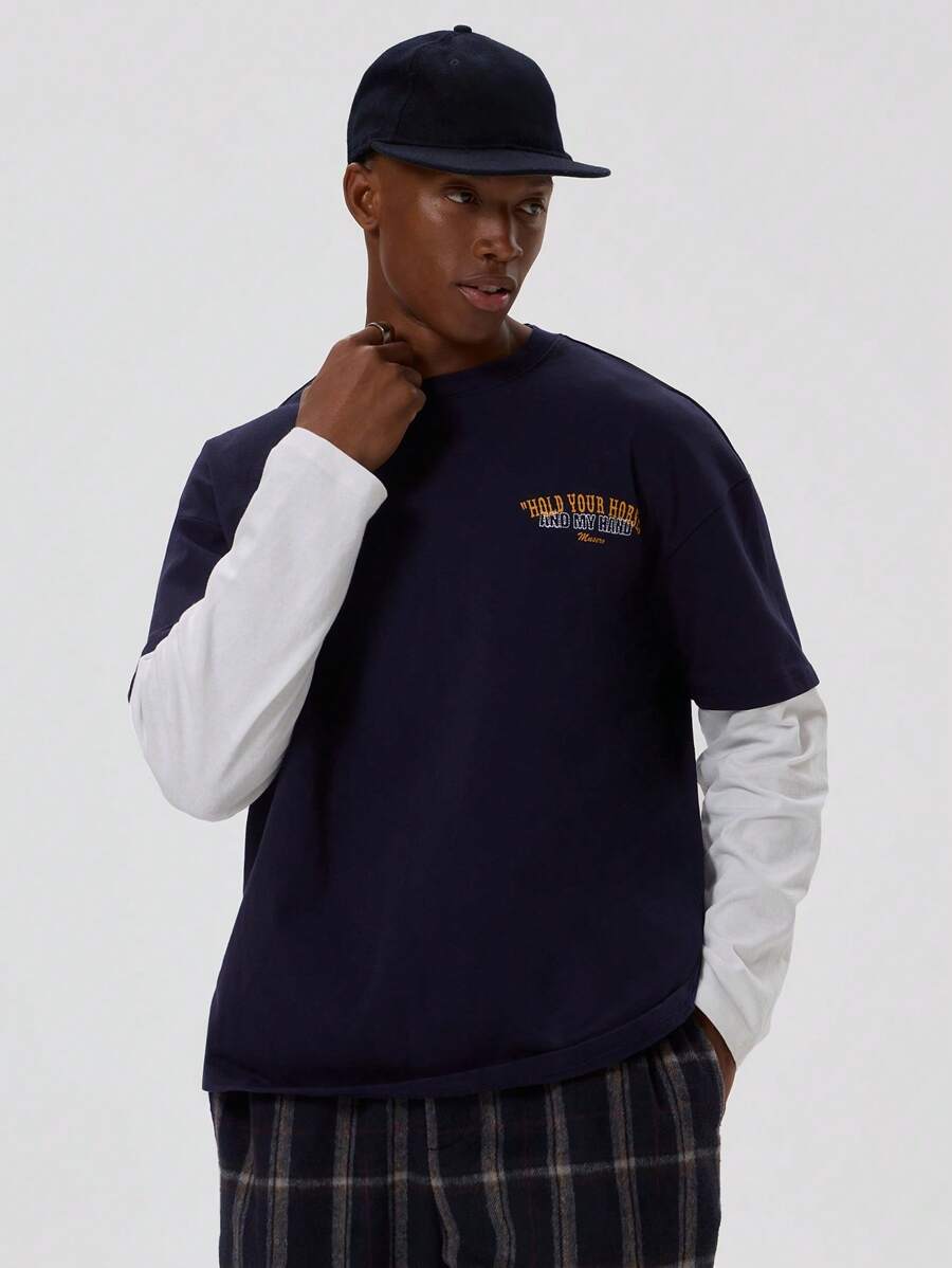 Musero Men Graphic Print Crew Neck Double Layered Style Long Sleeve T-Shirt SPRING SUMMER Streetstyle - Multicolor - View 1