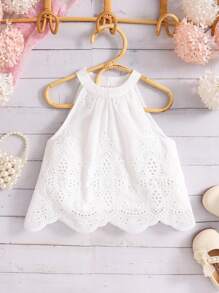 SHEIN Young Girl Plain Woven Fitted Casual Tank Top, Sleeveless Crew Neck