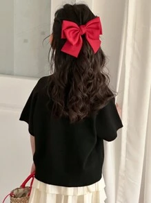 DAZY 年轻女孩休闲简约圆领短袖毛衣，日常穿着，女孩夏季服装 - 黑色 - 查看 3