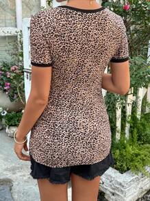 SHEIN 孕妇休闲豹纹圆领短袖修身 T 恤