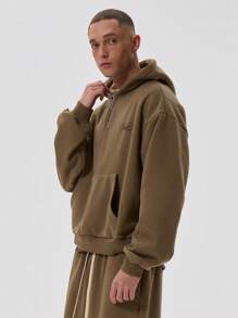 Long Sleeve Oversized Hooded Quarter Zip Sweater Branded "MUSERO LIMITED EDITION" Detailing Spring Summer Essentials - Coffee Brown - View 2