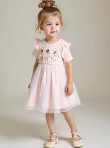Young Girl Casual Solid Purple Woven Short Sleeve Sundress