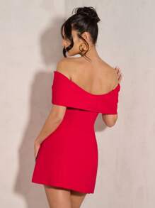 SHEIN BAE 女士优雅露肩蝴蝶结鸡尾酒会礼服，适合派对、约会之夜、秋冬季夜店、优雅、女士沙滩装/沙滩装、女士婚礼宾客礼服/新娘送礼会礼服白色、毕业礼服/毕业装、女士早午餐装、女士音乐会装/狂欢装节日/乡村音乐会装/伊比沙岛装/纳什维尔装、度假、度假、端庄、热带度假女装、辣妹、夏季装/夏季服装、女士春季装、约会之夜礼服、伴娘迷你连衣裙、优雅小黑裙、春夏 - 紅色 - 查看 2