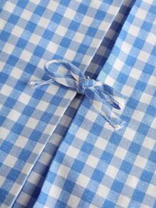 Girlism Camicia a quadri blu con fiocco per ragazze adolescenti, completo casual da vacanza con camicia a quadri e pantaloncini