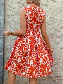 SHEIN Maternity Sleeveless Allover Printed Casual Elegant Dress - Orange - View 2