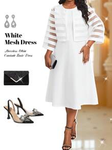 Fleurora Áo cánh ngắn mùa hè cỡ lớn không tay màu trắng yếm váy cơ bản hai mảnh bốn mùa - trắng - Xem 1