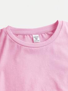 SHEIN Girlism Tween Girl Slim Fit Casual Round Neck Short Sleeve T-Shirt With Side Ruching And Scrunchie - Baby Pink - View 6