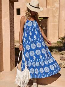 LanaWest Women's Printed Fabric Loose Casual Beach Vacation & Daily Wear Cami Dress - Blue - View 6