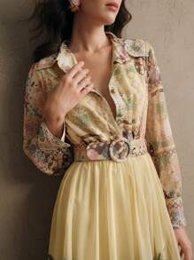 Anewsta Vestido largo con cintura definida, de manga larga y estampado floral bohemio, atuendo de primavera para vacaciones