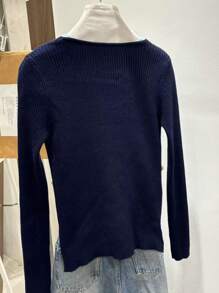 SHEIN EZwear Women's Solid Color Button Front Long Sleeve Casual Blouse, Everyday Wear - Royal Blue - View 2