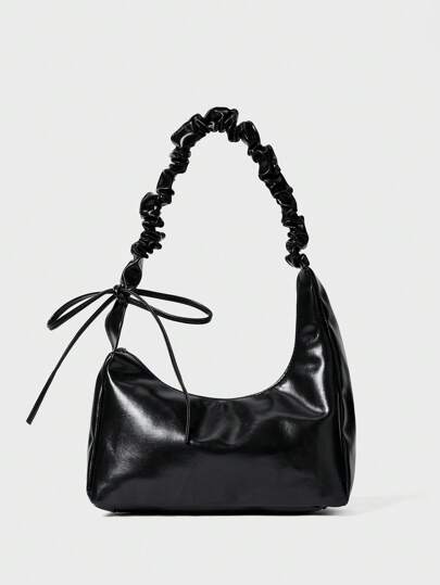 Clariva 1pc Solid Color Elegant Pleated Wave Design Cross-Body Bag Suitable For Ladies' Daily Use, Dating And As A Gift, Japanese Bag Winter Gifts